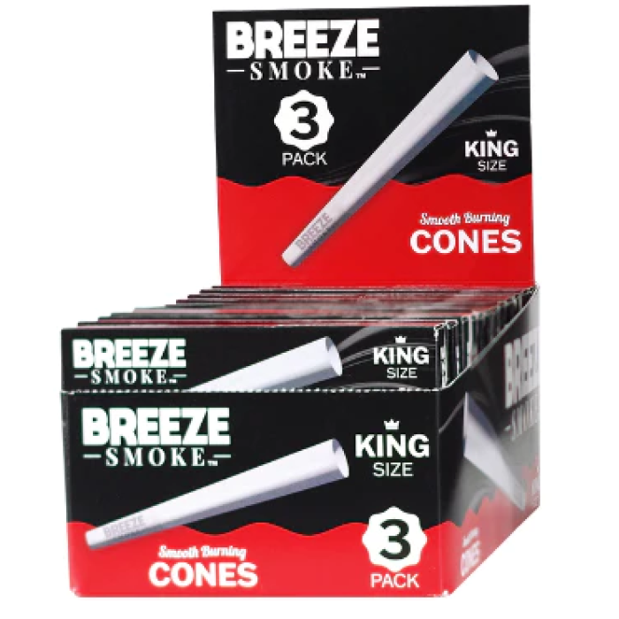 BREEZE SMOKE 3PK KING SIZE CONE 24CT/DISPLAY