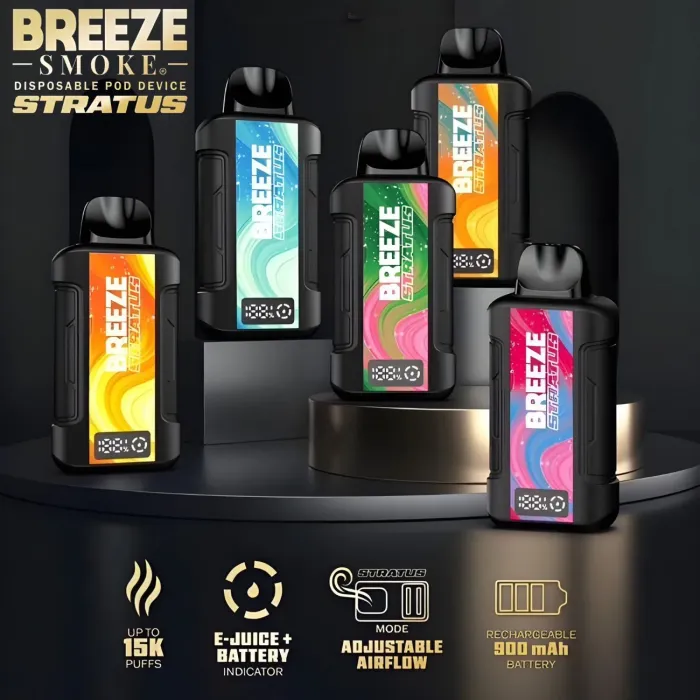 BREEZE STRATUS 15000 PUFFS 0% NIC 20ML DISPOSABLE 5CT/DISPLAY