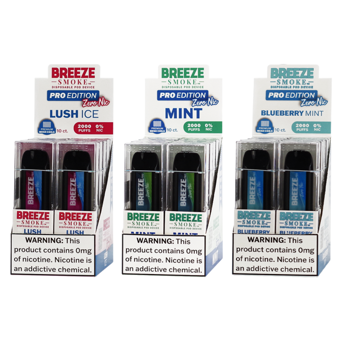 BREEZE PRO 0% NIC 6ML DISPOSABLE 2000 PUFFS 10CT/DISPLAY 