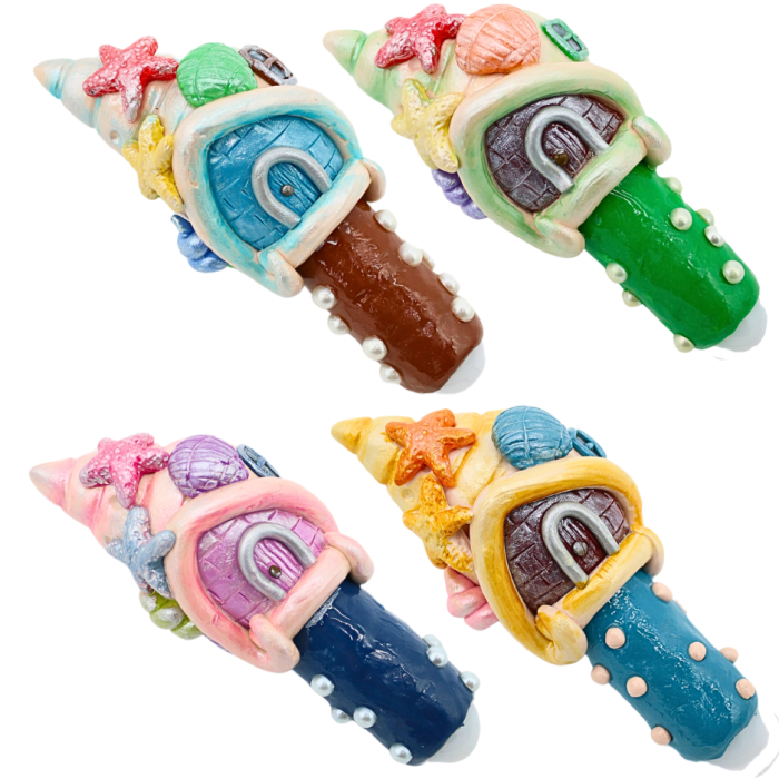 5" GLIIZY GLASS HAND PIPE CLAY SHELL DESIGN