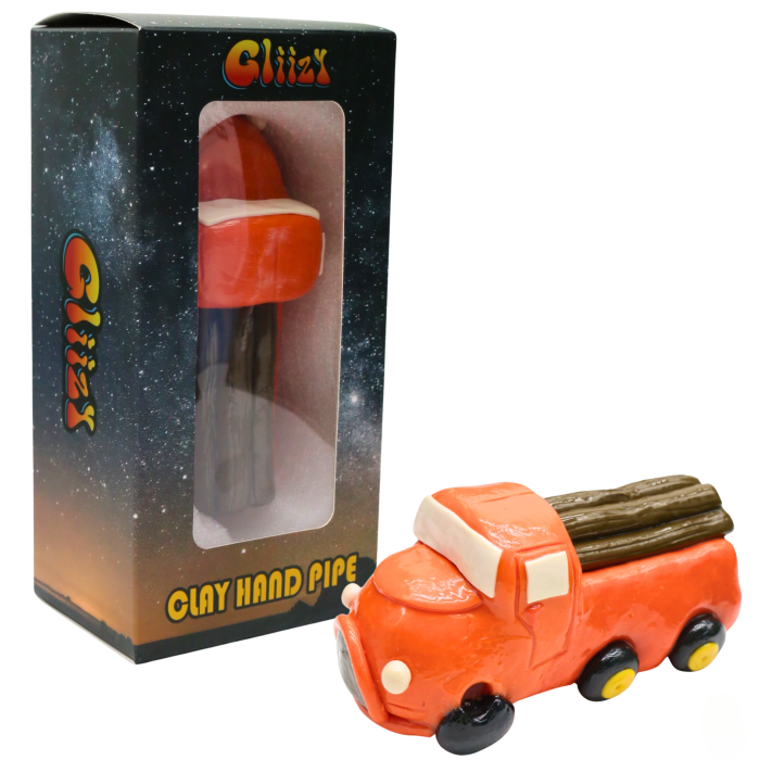 5" GLIIZY GLASS HAND PIPE CLAY TRUCK DESIGN