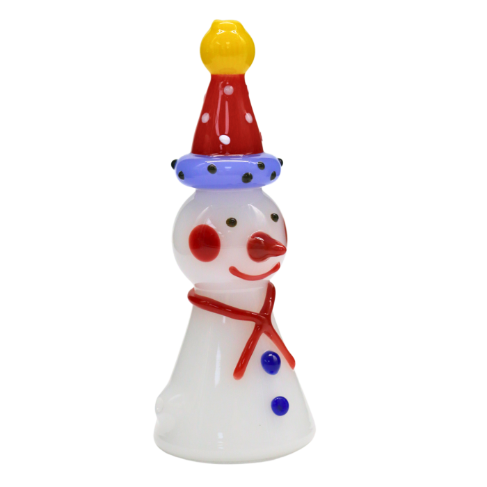 4.5" GLIIZY GLASS HAND PIPE SNOWMAN DESIGN