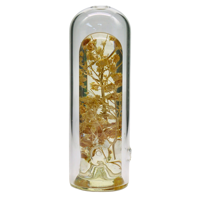 5" GLIIZY GLASS HAND PIPE WITH GLYCERIN FLOWER DESIGN