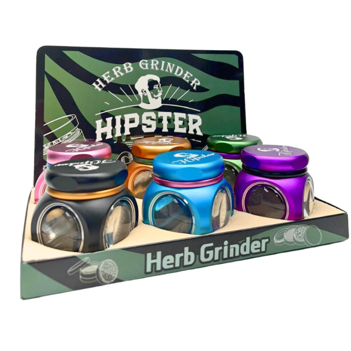 4 PART HIPSTER HERB GRINDER STORAGE DESIGN 63MM 6CT/DISPLAY