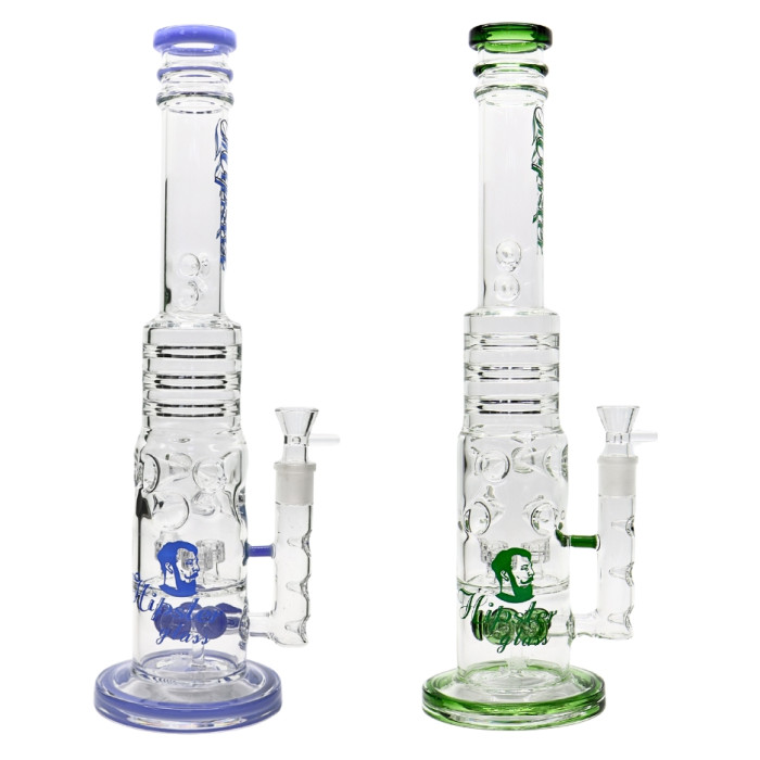 19" HIPSTER GLASS TOBACCO WATER PIPE MULTIPLE STERO PERCS ICE PINCH MOUTH & BASE COLOR 1249GM