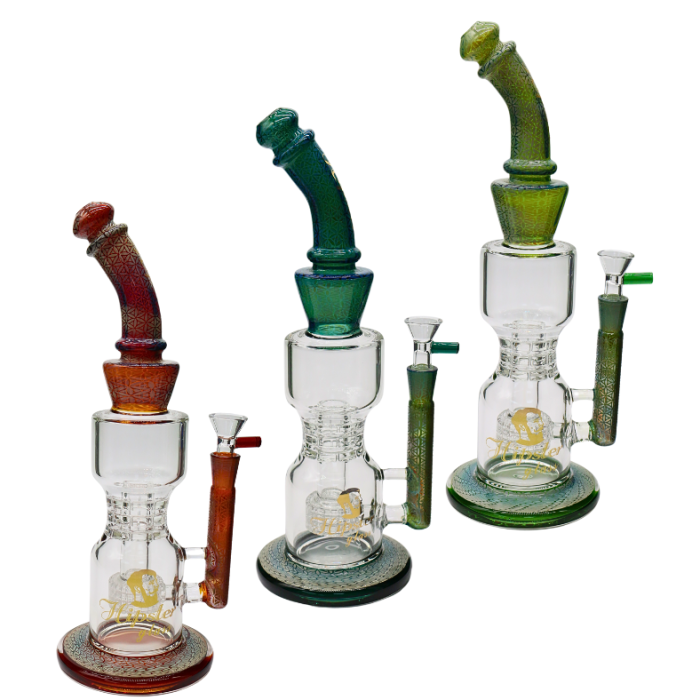 14" HIPSTER TOBACCO GLASS WATER PIPE RECYCLER WITH DOUBLE MATRIX PERC BUBBLES 673GM