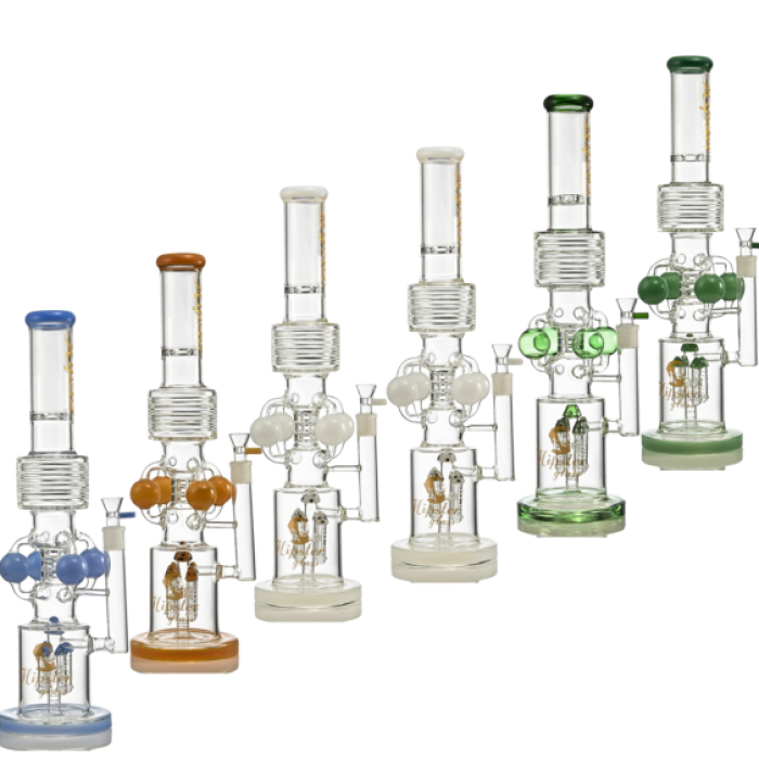 19" HIPSTER GLASS WATER PIPE QUADRUPLE BALL WITH MUSHROOM PERC 1510GM