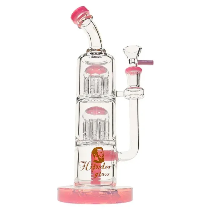 10" HIPSTER GLASS TOBACCO WATER PIPE 2 CHAMBER 8 ARM TREE STRAIGHT 540GM - PINK