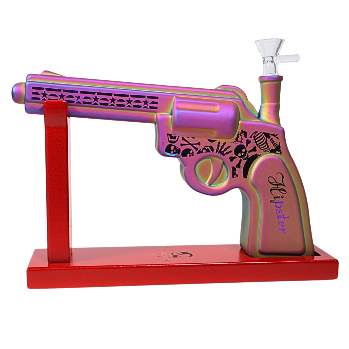 11" HIPSTER GLASS TOBACCO WATER PIPE GALAXY GLOW PISTOL DESIGN