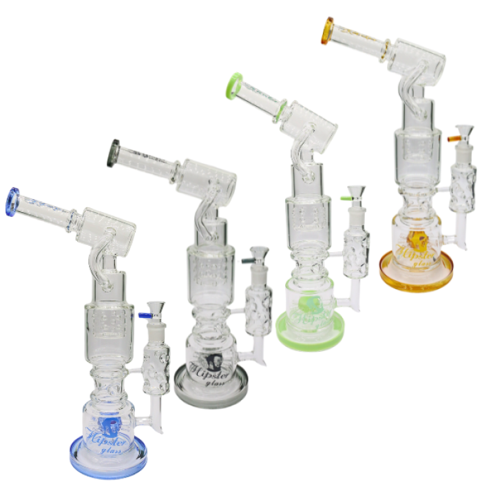17" HIPSTER GLASS TOBACCO WATER PIPE MICROSCOPE DESIGN WITH SHOWER PERC 1366GM