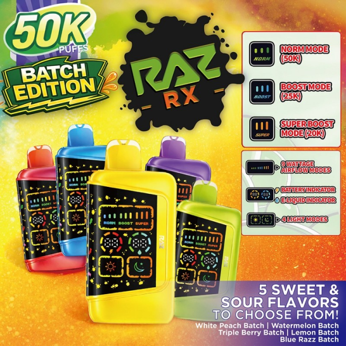 RAZ RX50000 PUFFS 5% NIC 19ML DISPOSABLE 5CT/DISPLAY